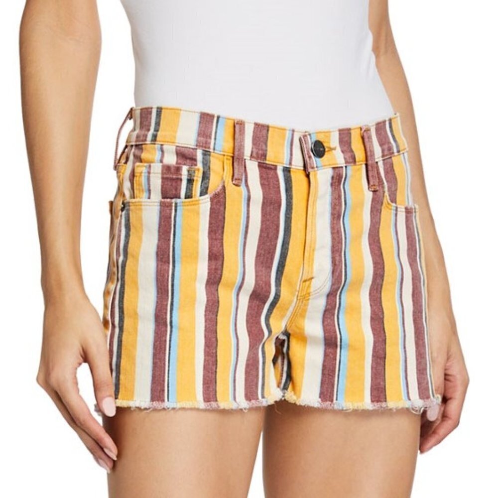 FRAME Le Cut Off Painterly Stripe Shorts, Multicolor